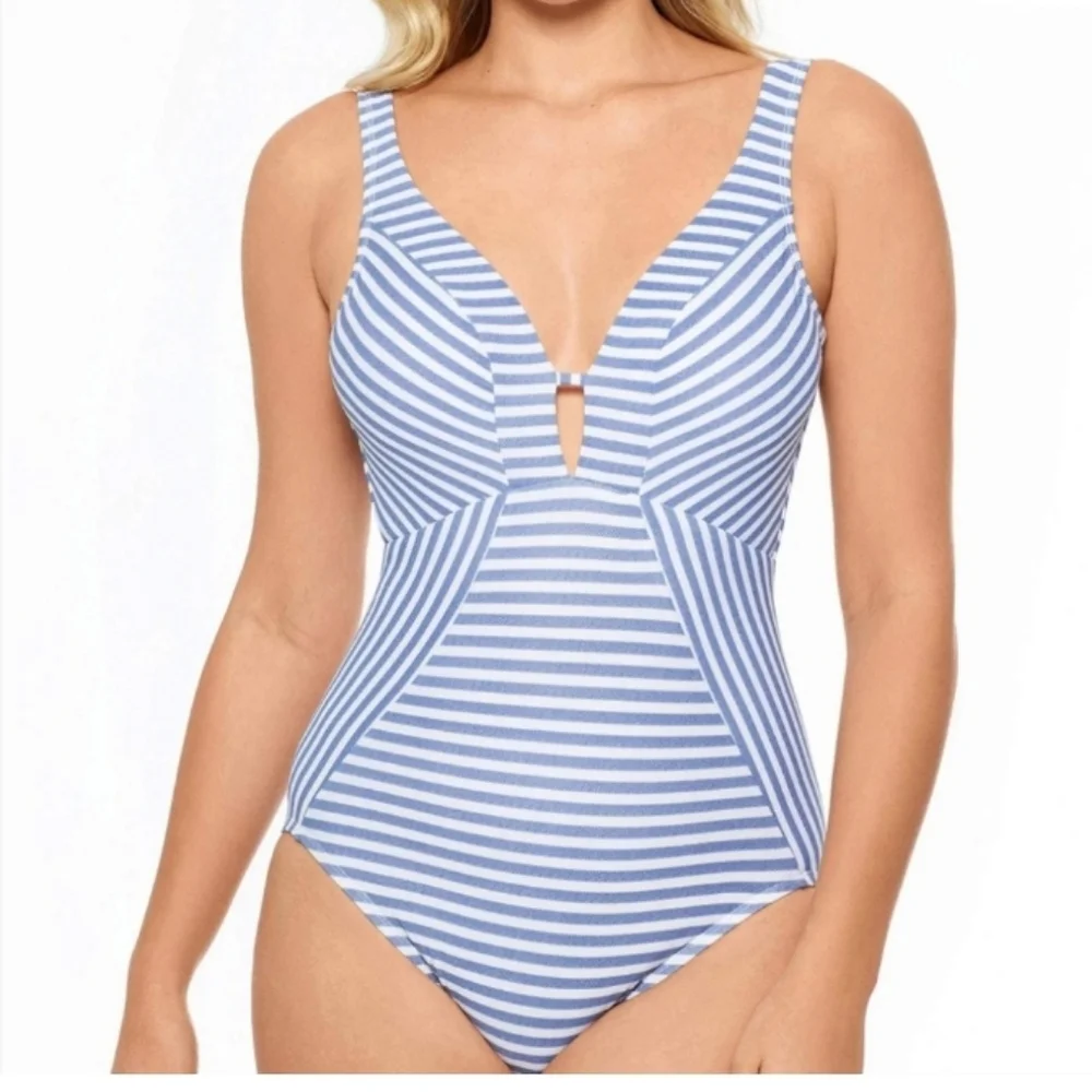 Stripped 1pc Nautical Swimsuit Plus Sz 2X